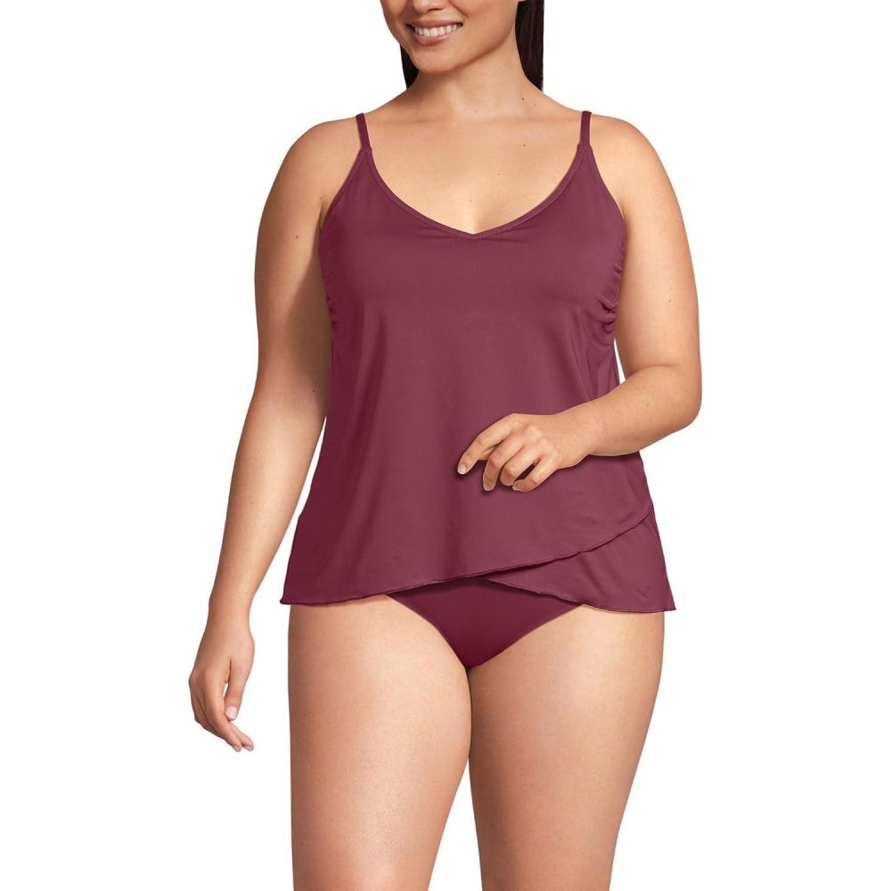 imageLands End Womens Tulip Hem Tankini TopBurgundy Spritz