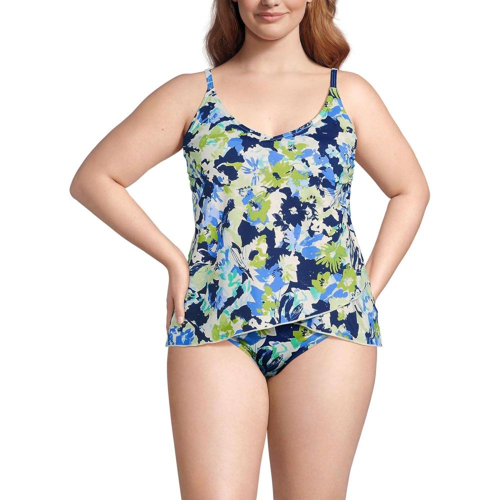 imageLands End Womens Tulip Hem Tankini TopDeep Sea Navy Multi Floral