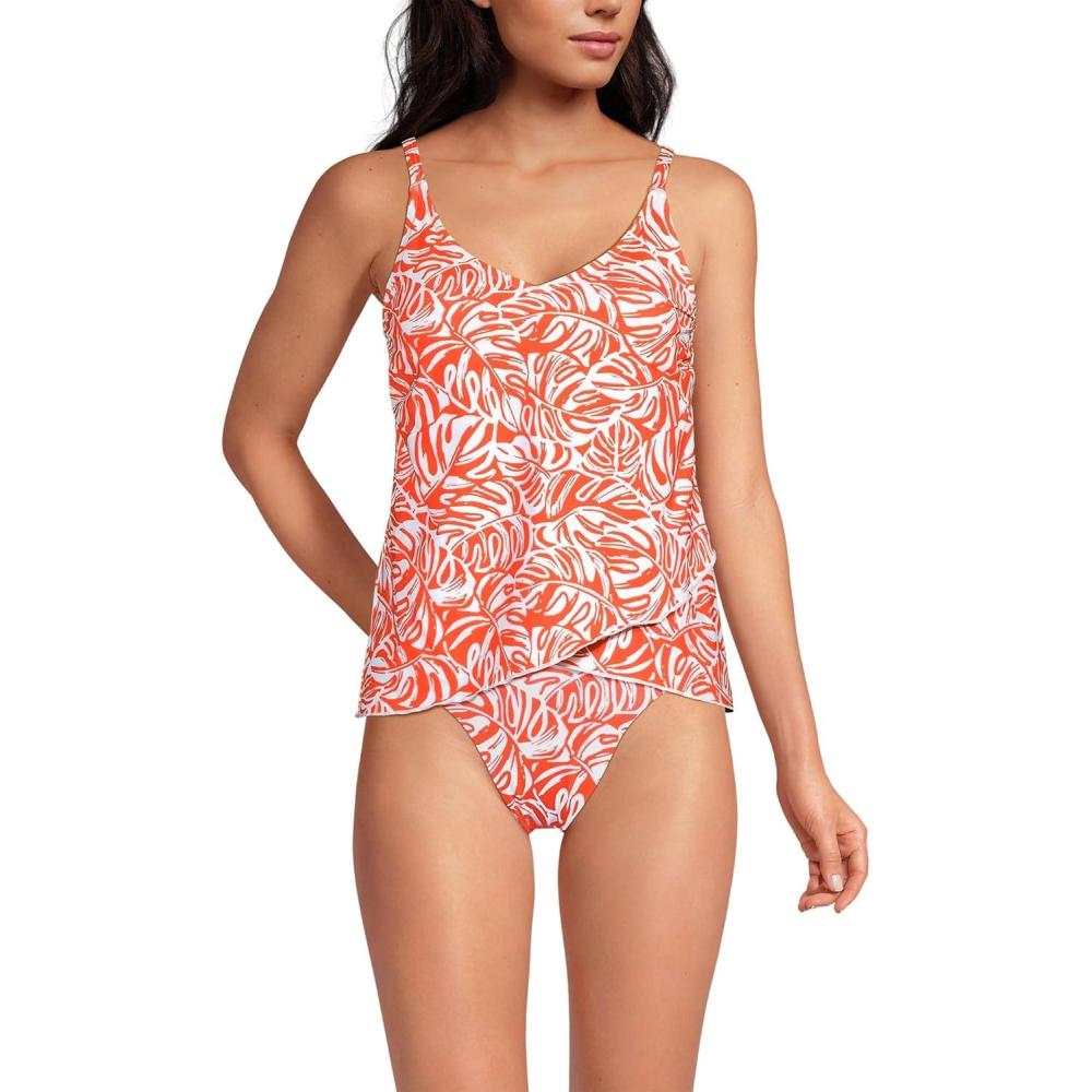 imageLands End Womens Tulip Hem Tankini TopOrange Mini Tropic Leaves