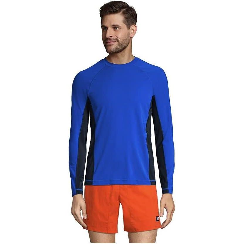imageLands End mens Long Sleeve Swim Tee Rash GuardBlue