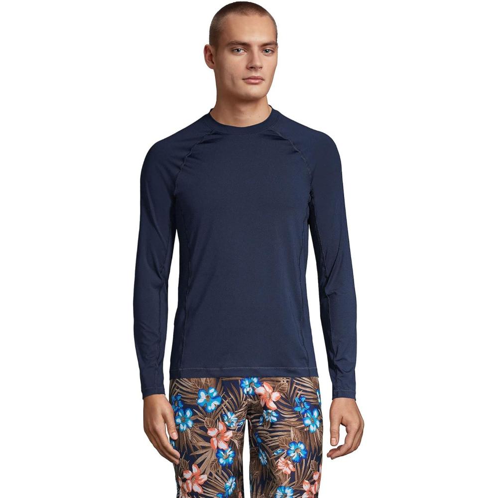 imageLands End mens Long Sleeve Swim Tee Rash GuardNavy