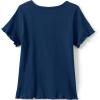 Lands’ End Girls Short Sleeve Ribbed Henley T-Shirt(Deep Sea Navy)