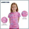 Lands’ End Kids Boys and Girls Swimwear UPF 50 Short Sleeve Rash Guard Shirt (XXS-XL)(Neon Purple 1)