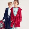 Lands’ End Kids Hooded Fleece Solid Robe(Red)