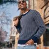 Lands’ End Men’s Button Up Crewneck Sweater(Radiant Navy/Ivory Mariner)