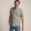 Lands’ End Men’s Short Sleeve Essential Lightweight Poplin(Olive Drab Gingham)