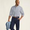 Lands’ End Men’s Traditional Fit Long Sleeve Travel Kit Shirt(Radiant Navy Stripe)