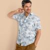 Lands’ End Men’s Traditional Fit Short Sleeve Linen Shirt(Egret White Tropical Scene)