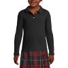 Lands’ End School Uniform Girls Long Sleeve Feminine Fit Interlock Polo Shirt(Black)