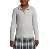 Lands’ End School Uniform Girls Long Sleeve Feminine Fit Interlock Polo Shirt(Gray Heather)
