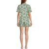 Lands’ End Women Linen 2 Piece Pajama Set – Short Sleeve Top and Shorts(Icy Mint Green Romantic Floral)