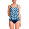 Lands’ End Women’s Adjustable Scoop Neck Flutter Tankini Top(Navy/White Bias Tie Dye)