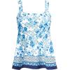 Lands’ End Women’s Adjustable Scoop Neck Flutter Tankini Top(White Mosaic Floral Geo Border)