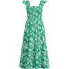 Lands’ End Women’s Chambray Smocked Dress with Ruffle Straps(Vibrant Clover Romantic Floral)