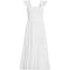 Lands’ End Women’s Chambray Smocked Dress with Ruffle Straps(White)