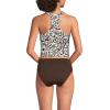 Lands’ End Women’s Chlorine Resistant High Neck Racerback Midkini Swimsuit Top(Brown Mini Tropic Leaves)