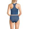 Lands’ End Women’s Chlorine Resistant High Neck Racerback Midkini Swimsuit Top(Navy Mosaic Mini Tile)