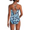 Lands’ End Women’s Chlorine Resistant Lace Up One Piece Swimsuit(Deep Sea Navy Painted Floral)