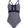 Lands’ End Women’s Chlorine Resistant Lace Up One Piece Swimsuit(Deep Sea/White Media Stripe)