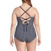 Lands’ End Women’s Chlorine Resistant Lace Up One Piece Swimsuit(Deep Sea/White Media Stripe)