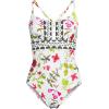 Lands’ End Women’s Chlorine Resistant Lace Up One Piece Swimsuit(White Multi Garden Floral)