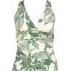 Lands’ End Women’s Chlorine Resistant Plunge X-Back Tankini Swimsuit Top(Egret/Green Etched Leaves)