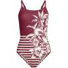 Lands’ End Women’s Chlorine Resistant Scoop Neck High Leg Tugless Tank Thin Strap One Piece Swimsuit Adjustable(Burgundy Tropic Scenic Stripe)