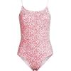 Lands’ End Women’s Chlorine Resistant Scoop Neck High Leg Tugless Tank Thin Strap One Piece Swimsuit Adjustable(Coral Rose/White Ditsy Lilies)