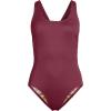 Lands’ End Women’s Chlorine Resistant Scoop Neck X-Back High Leg Soft Cup Tugless Sporty One Piece Swimsuit(Burgundy Spritz)