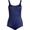 Lands’ End Women’s Chlorine Resistant Scoop Neck X-Back High Leg Soft Cup Tugless Sporty One Piece Swimsuit(Deep Sea Navy)