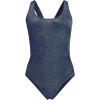 Lands’ End Women’s Chlorine Resistant Scoop Neck X-Back High Leg Soft Cup Tugless Sporty One Piece Swimsuit(Deep Sea Navy Shine)