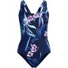 Lands’ End Women’s Chlorine Resistant Scoop Neck X-Back High Leg Soft Cup Tugless Sporty One Piece Swimsuit(Deep Sea Navy Tropical Floral)