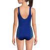 Lands’ End Women’s Chlorine Resistant Scoop Neck X-Back High Leg Soft Cup Tugless Sporty One Piece Swimsuit(Deep Sea Navy/Stripe Ombre)