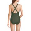 Lands’ End Women’s Chlorine Resistant Scoop Neck X-Back High Leg Soft Cup Tugless Sporty One Piece Swimsuit(Rich Olive Green Ottoman)