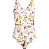 Lands’ End Women’s Chlorine Resistant Scoop Neck X-Back High Leg Soft Cup Tugless Sporty One Piece Swimsuit(White Multi Garden Floral)
