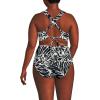 Lands’ End Women’s Chlorine Resistant V-Neck Midkini Swimsuit Top and High Leg High Waisted Bottoms 2 Piece Set(Black/Egret White Leaf Scroll)