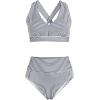 Lands’ End Women’s Chlorine Resistant V-Neck Midkini Swimsuit Top and High Leg High Waisted Bottoms 2 Piece Set(Deep Sea Navy Mini Stripe)