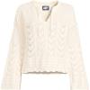 Lands’ End Women’s Cotton Boucle Pointelle Notch Neck Sweater(Fresh Ivory)