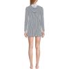 Lands’ End Women’s Cotton Jersey Long Sleeve Hooded Swim Cover-up Dress(Deep Sea Navy Mini Stripe)