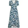 Lands’ End Women’s Cotton Modal Vneck Wrap Midi Dress(Baltic Teal Pansy Floral)