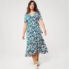 Lands’ End Women’s Cotton Modal Vneck Wrap Midi Dress(Baltic Teal Pansy Floral)