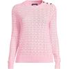Lands’ End Women’s Cotton Viscose Button Shoulder Modern Crew Sweater(Fresh Ivory/Rose Pink Stripe)