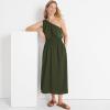 Lands’ End Women’s Creaseless One Shoulder Midi Dress(Dark Cilantro Green)