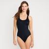 Lands’ End Women’s D-Cup Chlorine Resistant X-Back High Leg Soft Cup Tugless Sporty One Piece Swimsuit(Black)