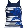 Lands’ End Women’s D-Cup Tugless High Neck Strappy Back Tankini Swimsuit Top(Blue Stripe Floral Placement)