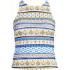 Lands’ End Women’s D-Cup Tugless High Neck Strappy Back Tankini Swimsuit Top(White Mosaic Multi Stripe)