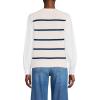 Lands’ End Women’s Drifter Shaker Button Shoulder Sweater Vest with Poplin Sleeves(Fresh Ivory/Navy Stripe)