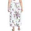 Lands’ End Women’s High Rise Pull On Drawstring Linen Wide Leg Crop Pants(White/Magenta Plumeria)