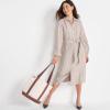 Lands’ End Women’s Linen Long Sleeve Midi Shirt Dress(Toasted Rye Stripe)