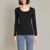 Lands’ End Women’s Long Sleeve Lightweight Jersey Scoop Neck T-Shirt(Black)